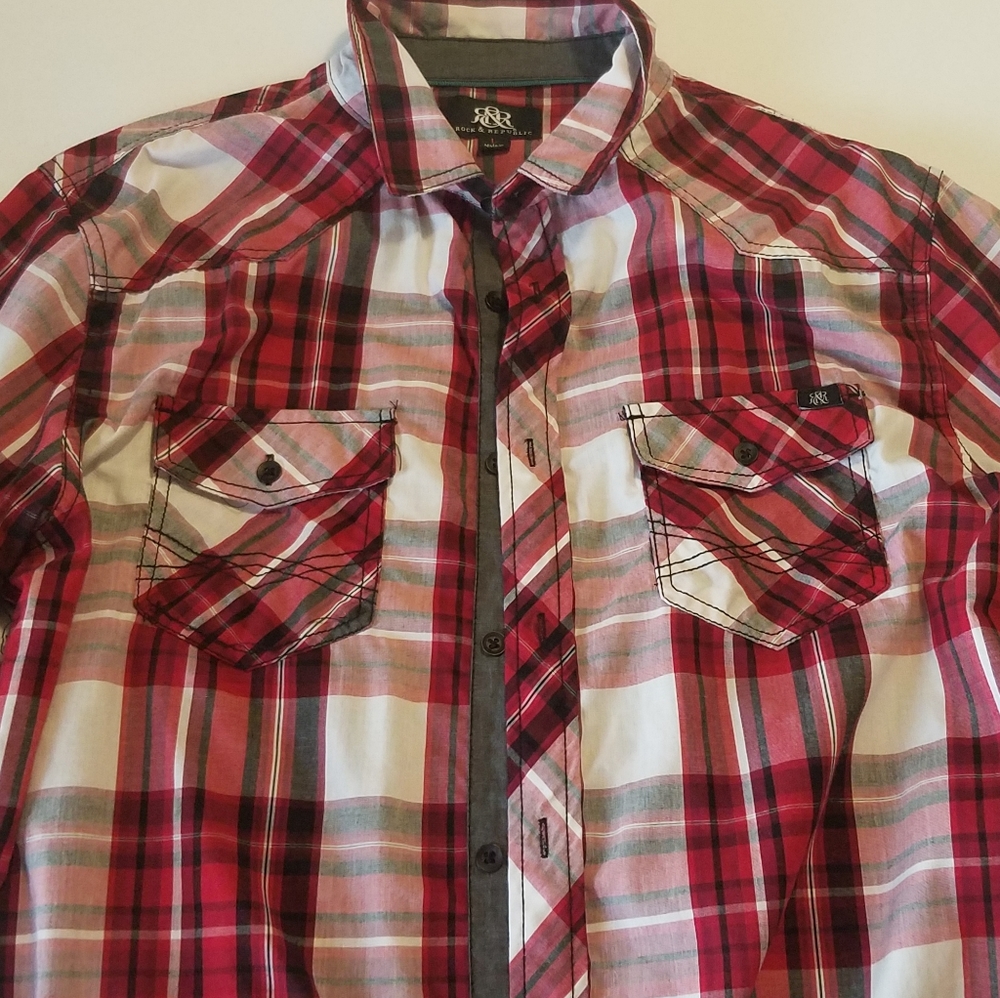 Large Rock & Republic plaid long sleeve full button shirt.  Never worn